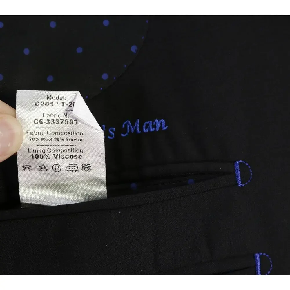 Custom Tailored Bespoke Black Tone Checkered 2-Btn Wool Suit 50R